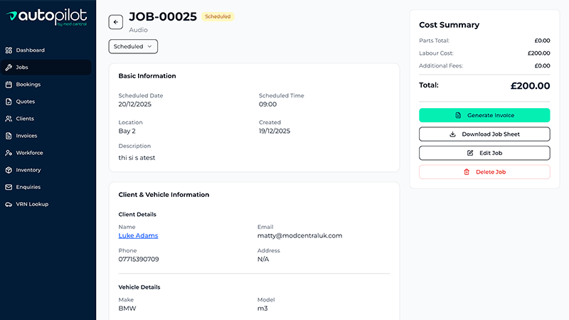 Autopilot job management interface