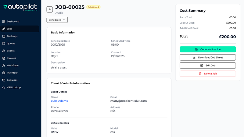 Autopilot job management interface showing job cards and status tracking