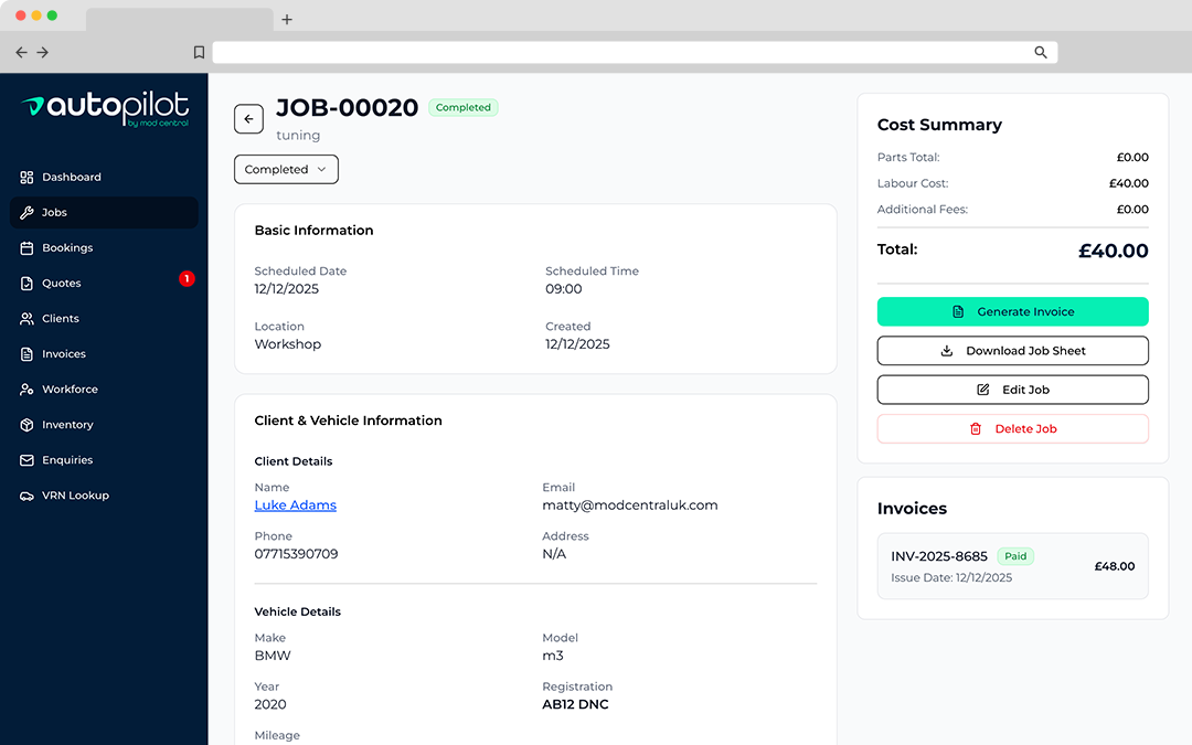 Autopilot GMS Job Detail Screen